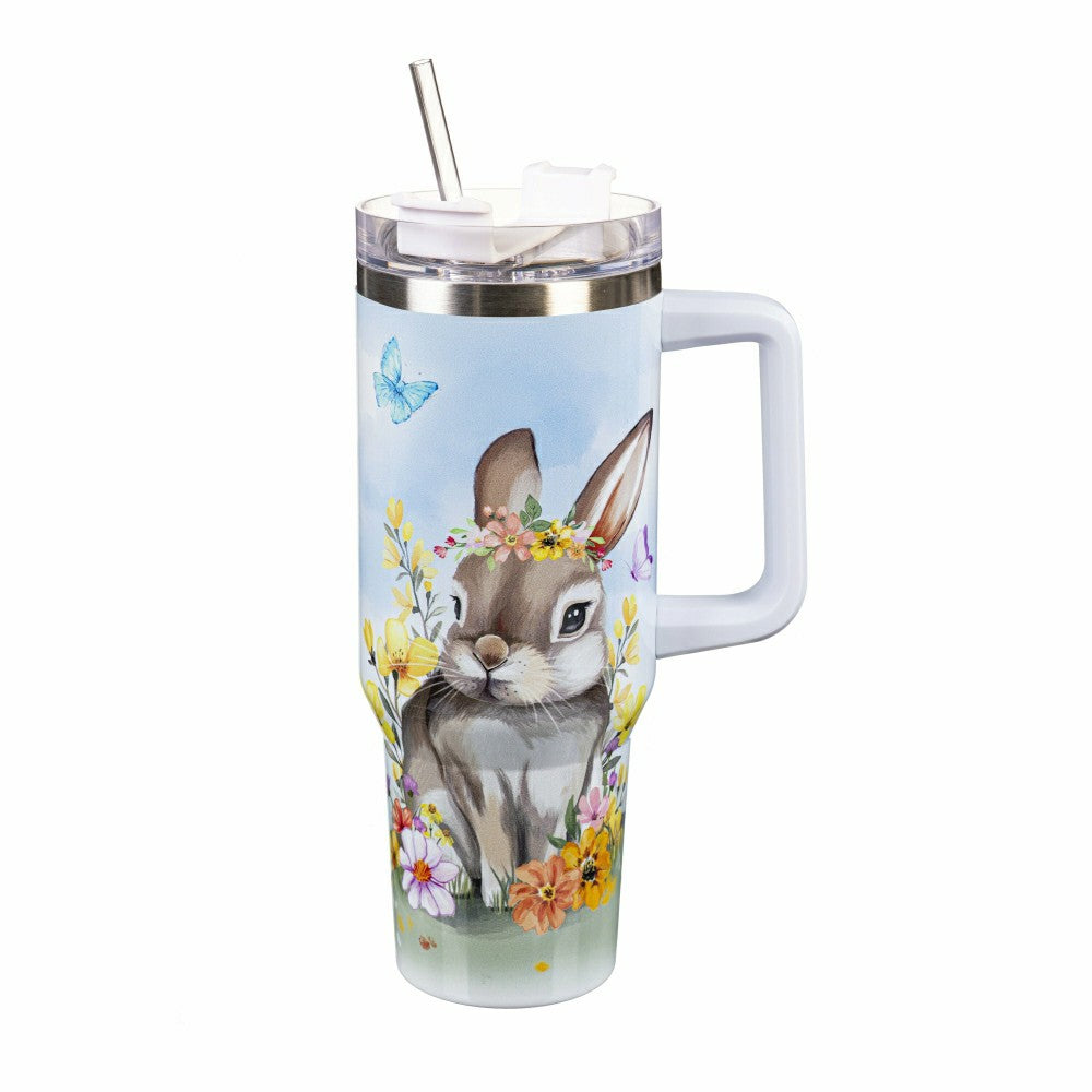 Plow & Hearth Bunny Blooms Tumbler Canyon Cup Double Wall Stainless Steel, Bunny in
