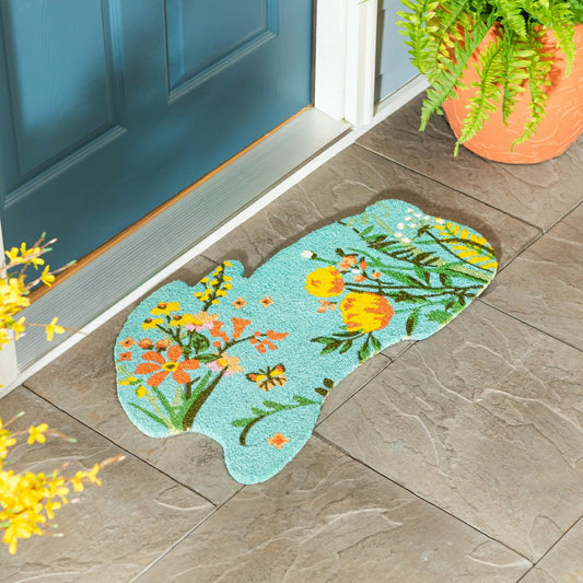 Plow & Hearth Hop Into Spring Floral Shaped Coir Mat