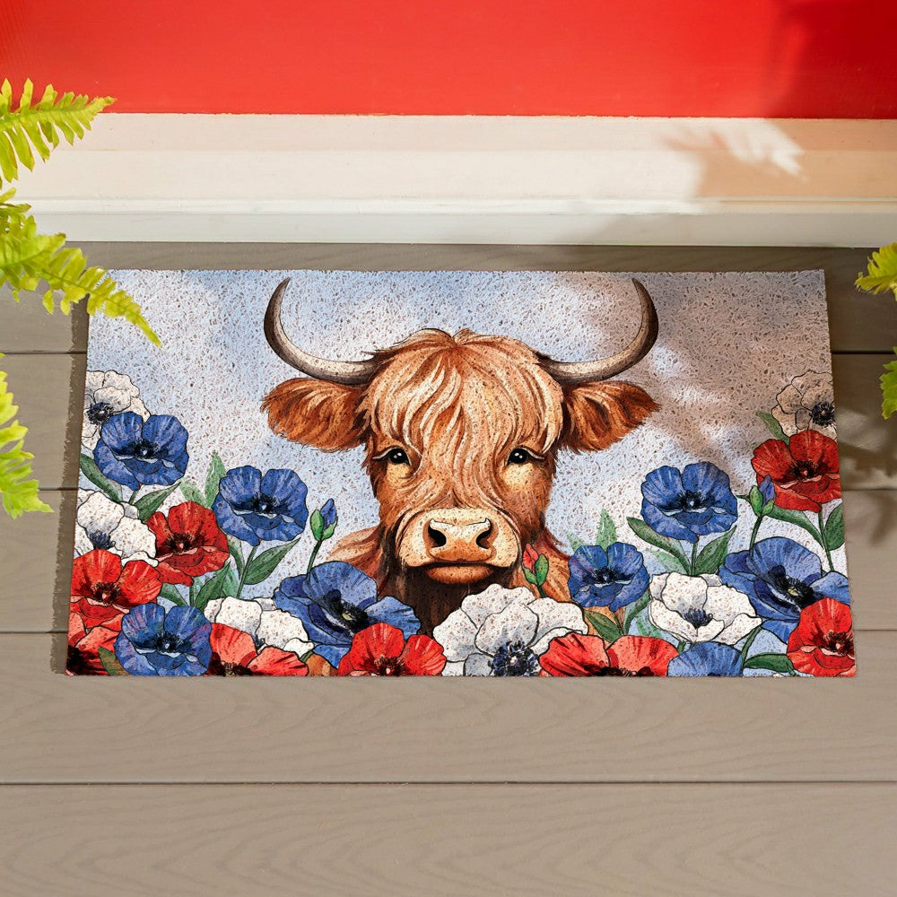 Plow & Hearth American Classic Highland Cow PVC Trapper Mat, 28"x16"