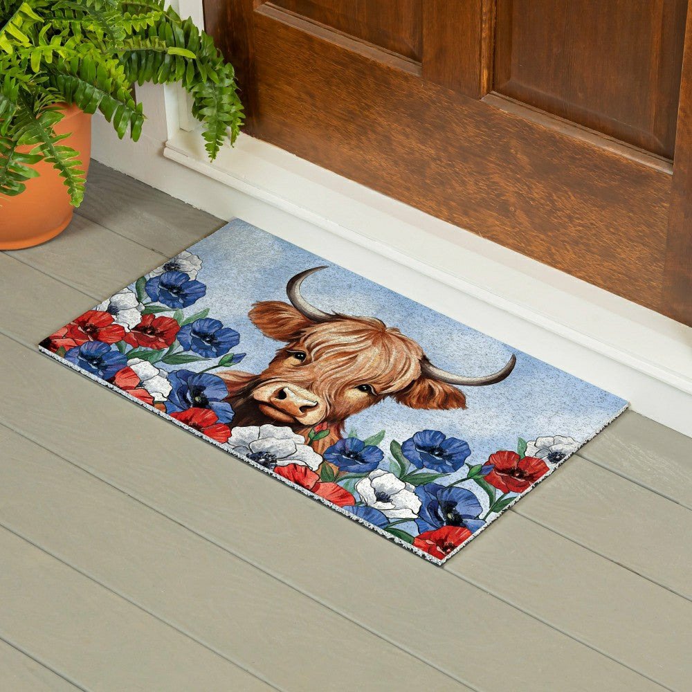 Plow & Hearth American Classic Highland Cow PVC Trapper Mat, 28"x16"