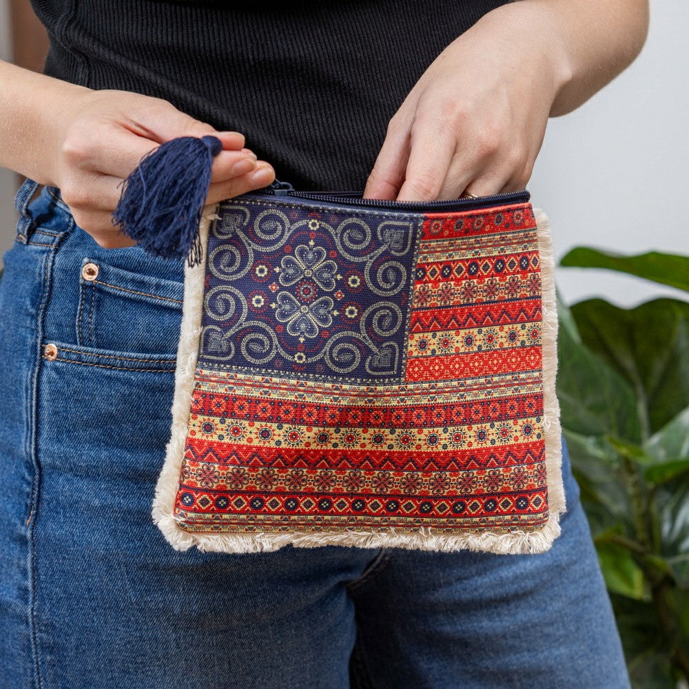 Plow & Hearth Boho Americana Flag Zipper Pouch