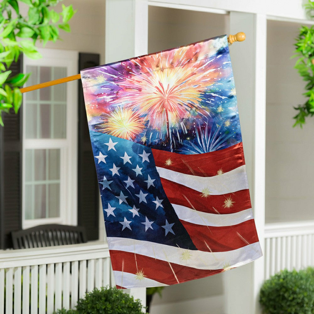 Plow & Hearth American Classic Fireworks Lustre House Flag