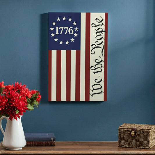 Plow & Hearth Red White & Bloom Indoor Wood Wall Décor, We The People, 24"x16"