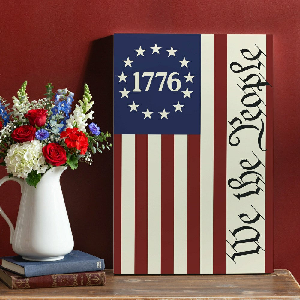 Plow & Hearth Red White & Bloom Indoor Wood Wall Décor, We The People, 24"x16"