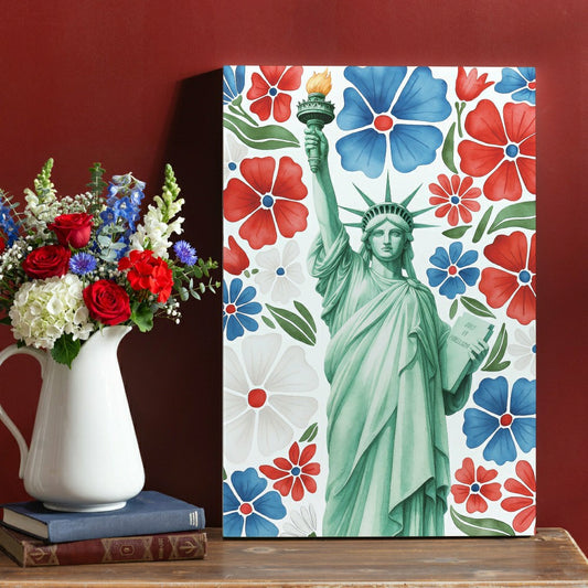 Plow & Hearth Red White & Bloom Indoor Wood Wall Décor, Statue of Liberty 24"x16"