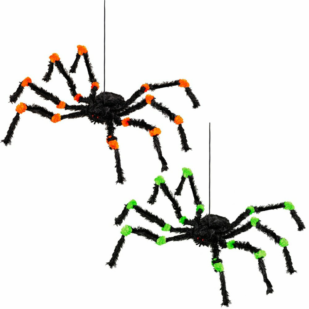 Plow & Hearth Spider Hanging Décor, Orange & Green, Set of 2