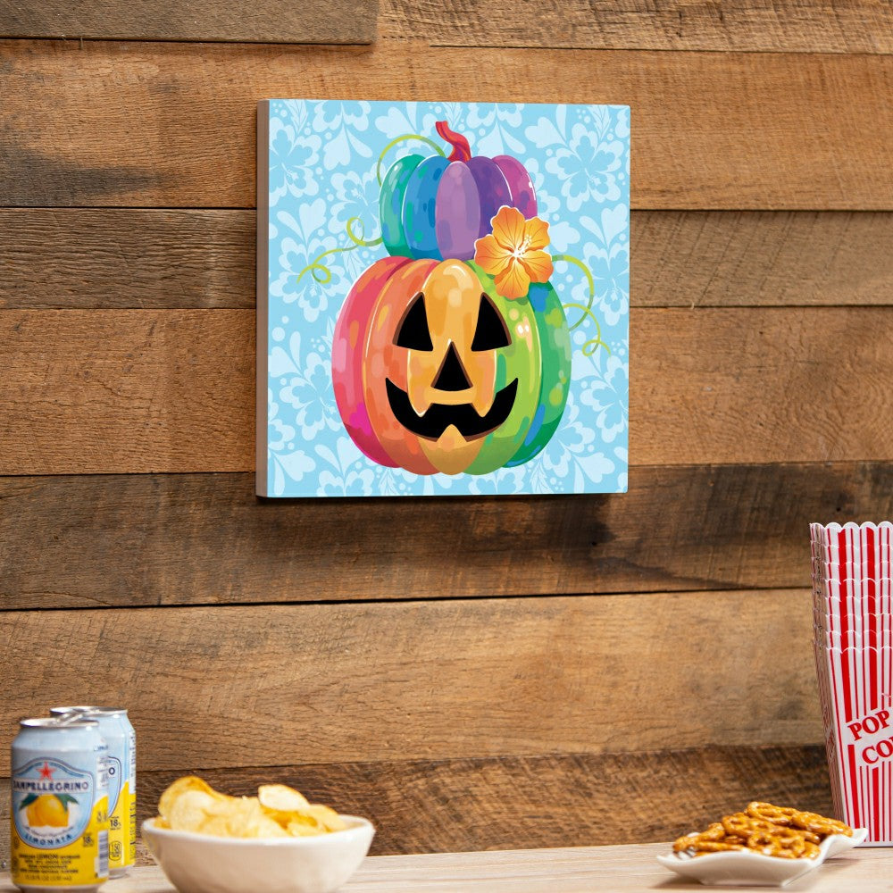 Plow & Hearth Summerween Indoor Wall Decor, Tropical Jack O'Lantern, 12" L x 12" H