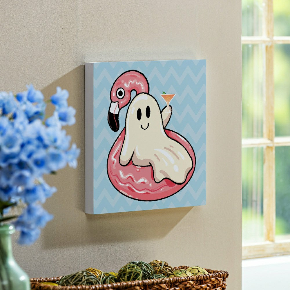 Plow & Hearth Summerween Indoor Wall Decor, Ghost in the Pool, 12" L x 12" H