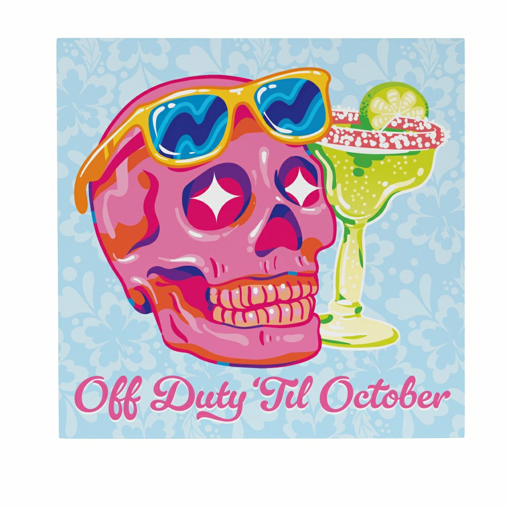 Plow & Hearth Summerween Indoor Wall Decor, Off Duty Skull, 12" L x 12" H