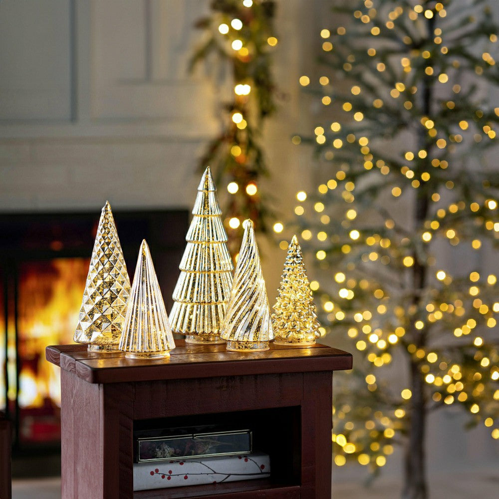 Plow & Hearth Glimmering Glass LED Holiday Trees, Set of 5