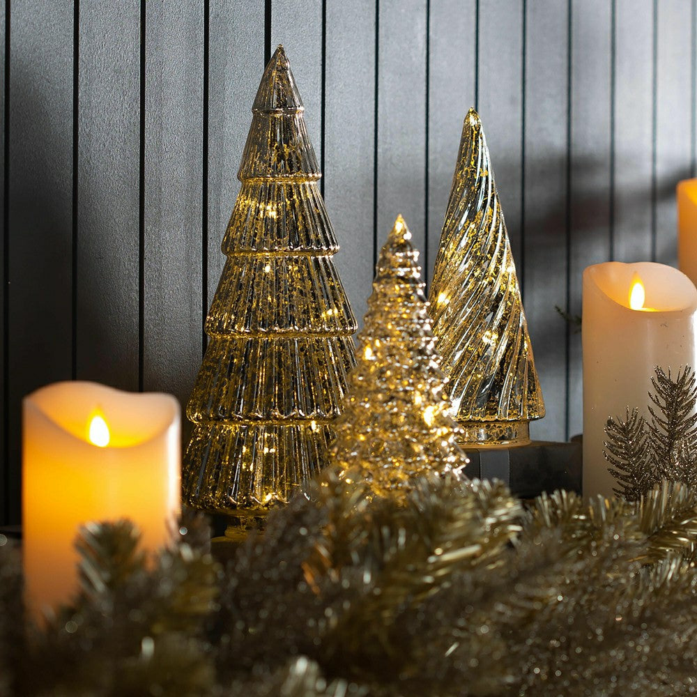Plow & Hearth Glimmering Glass LED Holiday Trees, Set of 5