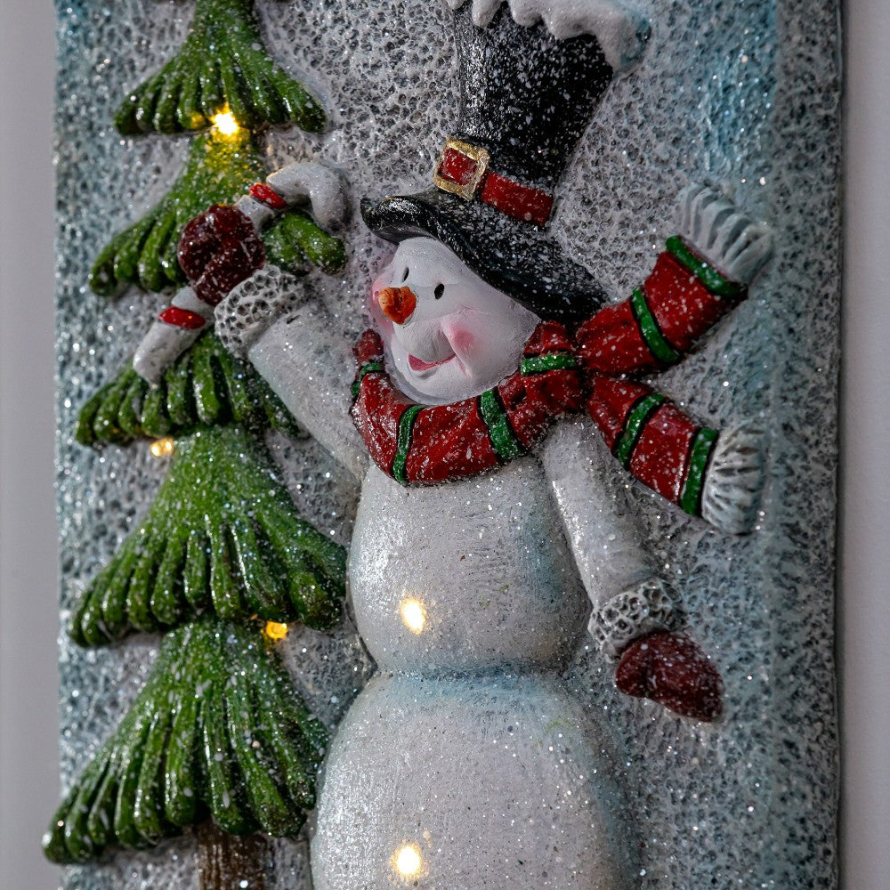 Plow & Hearth Heartfelt Cheer Indoor Wall Decor, LED MGO Textured Wall, Snowman with