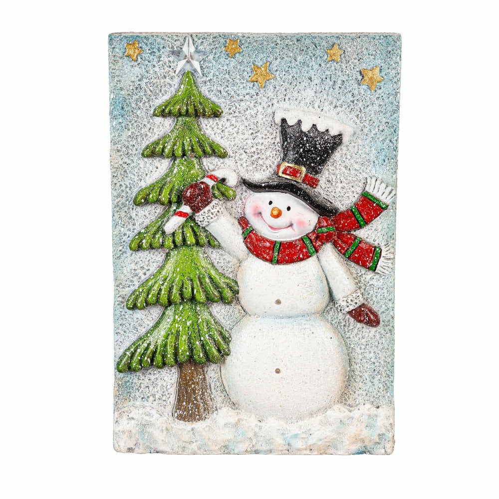 Plow & Hearth Heartfelt Cheer Indoor Wall Decor, LED MGO Textured Wall, Snowman with