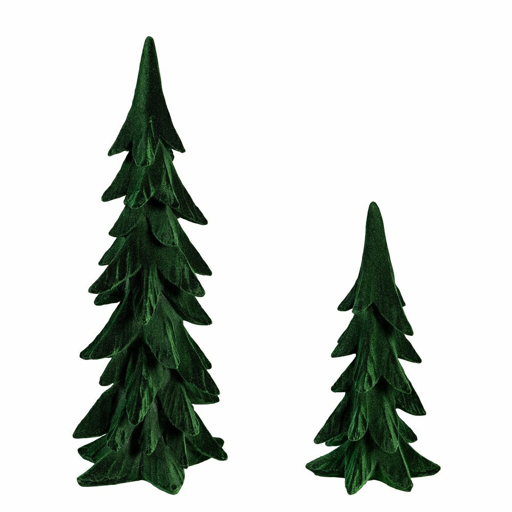 Plow & Hearth Shades of Emerald Table Décor Tree Flocked Resin Set