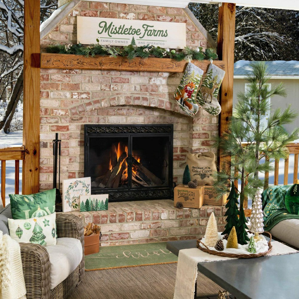 Plow & Hearth Shades of Emerald Table Décor Tree Flocked Resin Set