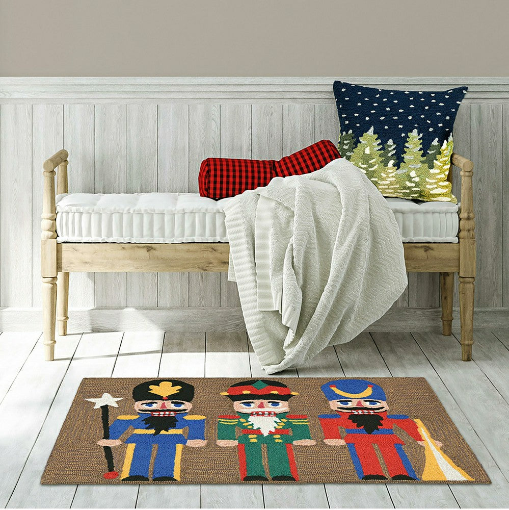 Plow & Hearth Indoor/Outdoor Hand-Hooked Nutcracker Trio Accent Rug, 20" x 30"