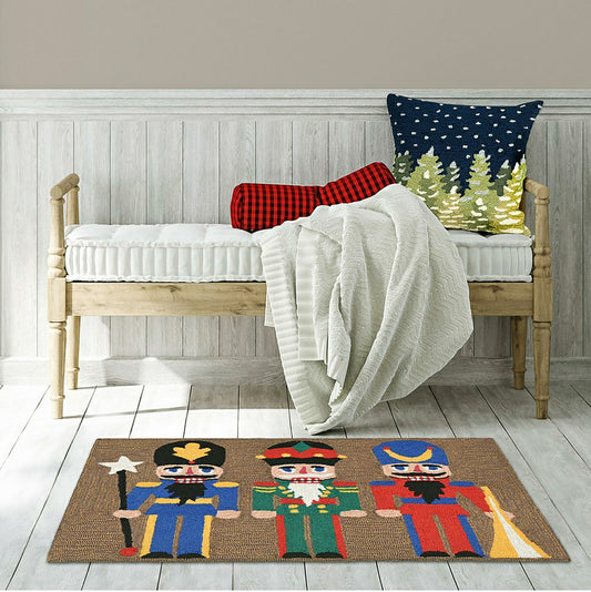 Plow & Hearth Indoor/Outdoor Hand-Hooked Nutcracker Trio Accent Rug, 20" x 30"