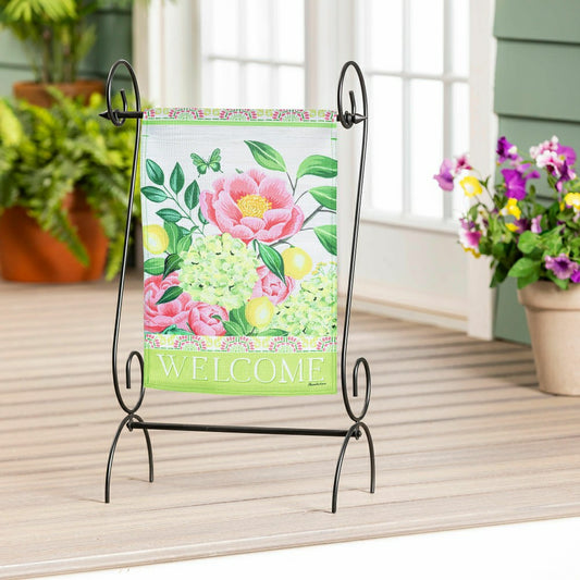 Plow & Hearth Floral Welcome Burlap Garden Flag