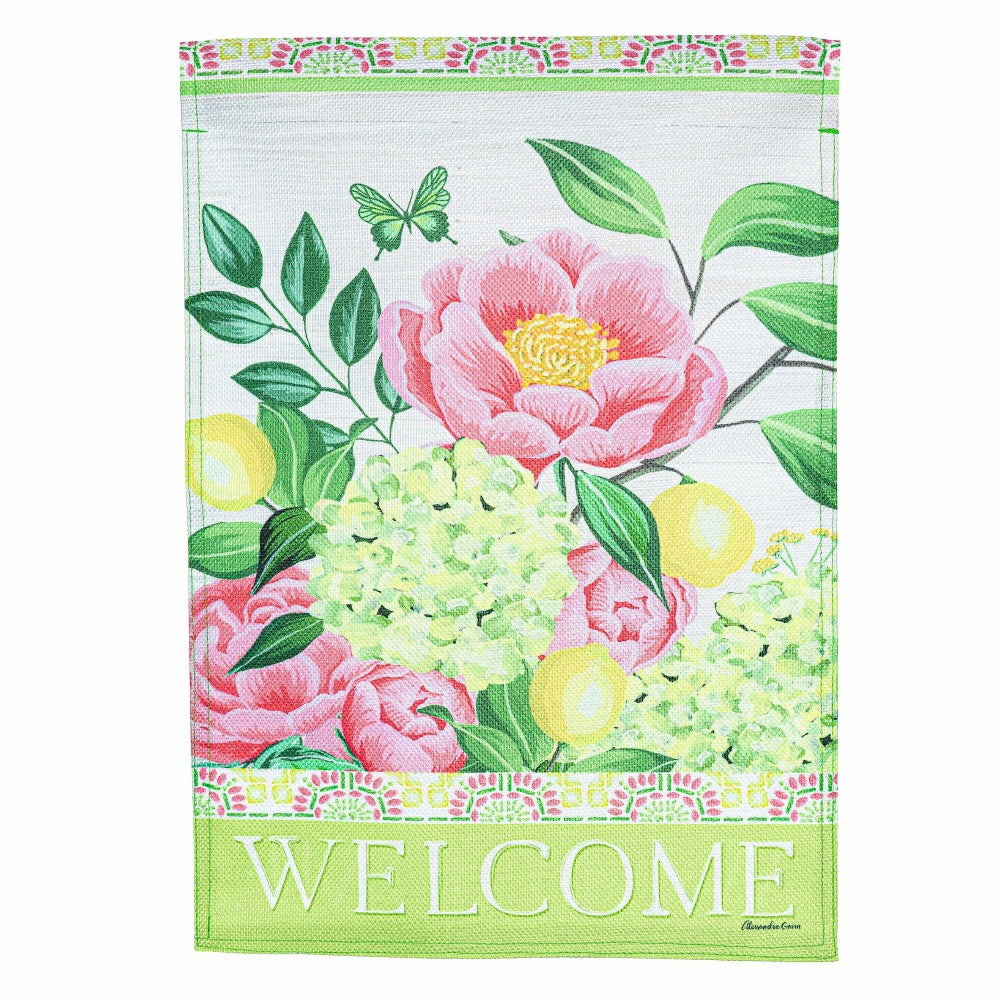 Plow & Hearth Floral Welcome Burlap Garden Flag