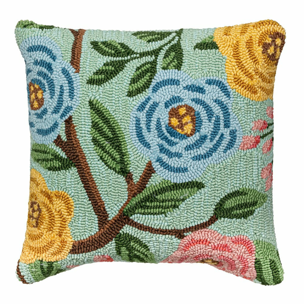 Plow & Hearth What She Shed Bloom Indoor/Outdoor Hooked Pillow 18"x18"