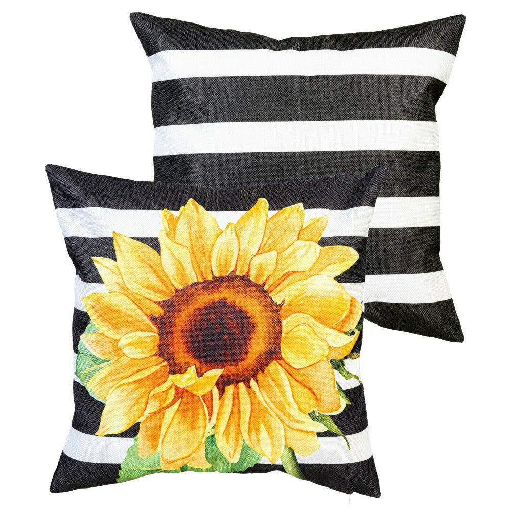Plow & Hearth Striped Sunflowers Pillow Cover