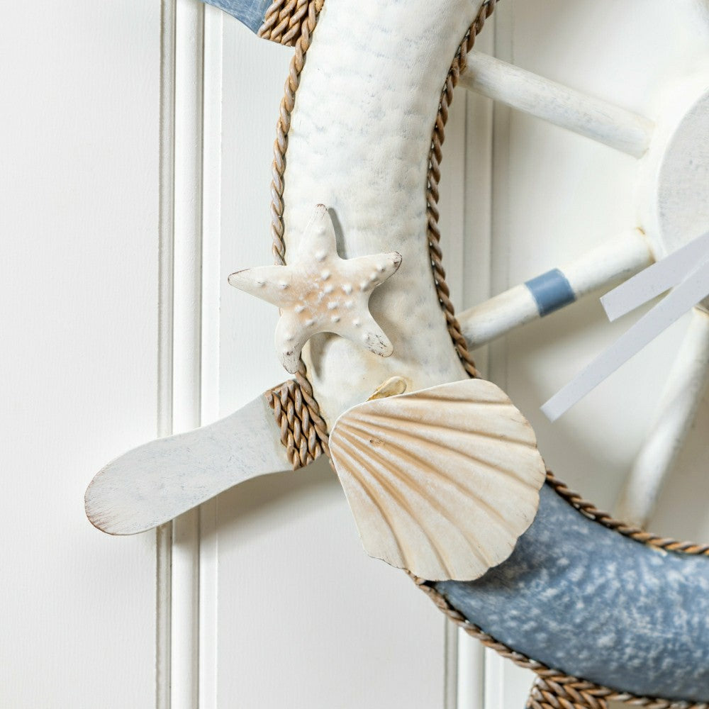 Plow & Hearth Blue Coastal Outdoor Wall Decor, Metal, Nautical Clock, 21" L x 21" H