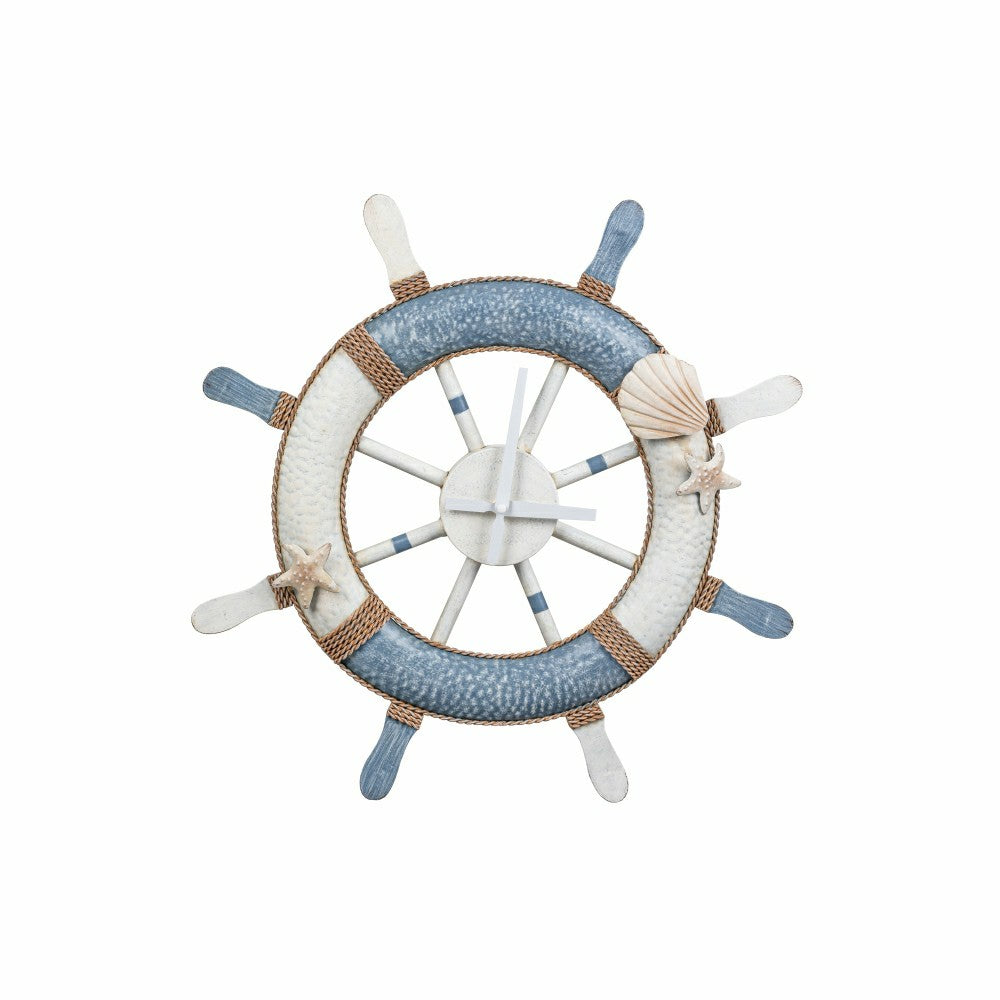 Plow & Hearth Blue Coastal Outdoor Wall Decor, Metal, Nautical Clock, 21" L x 21" H