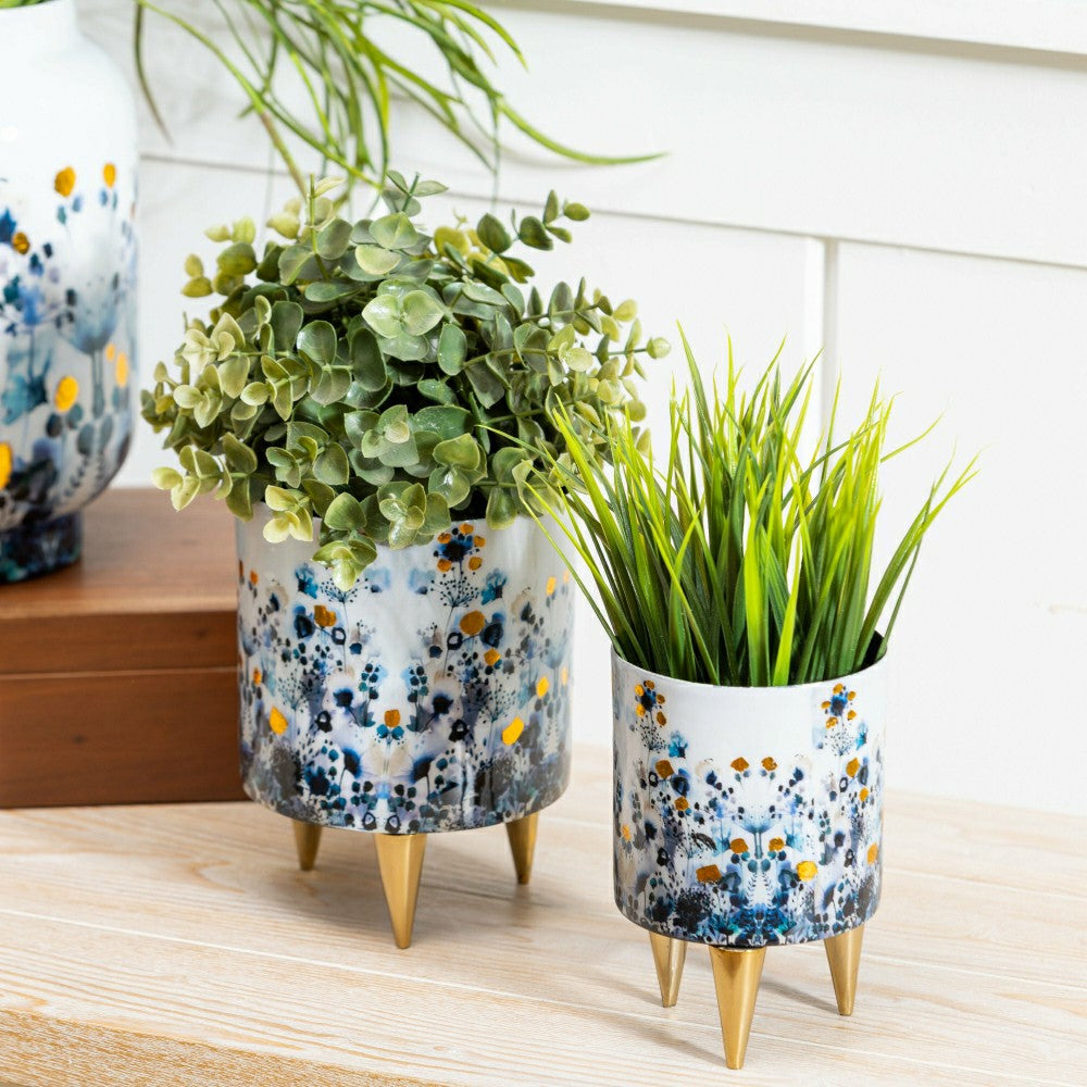 Plow & Hearth VivaStyle Gilded Meadow Planter with Gold Feet, Planter with Stand, Se
