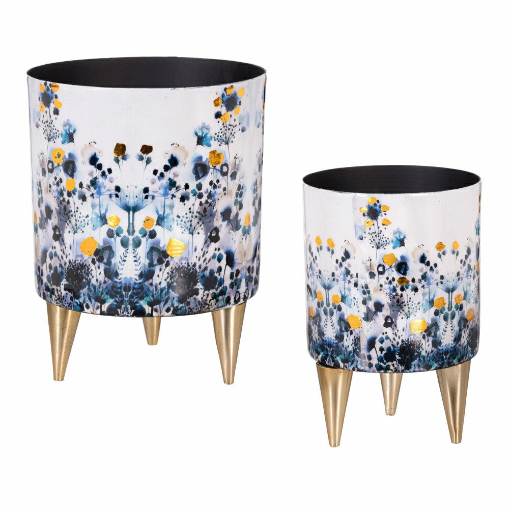 Plow & Hearth VivaStyle Gilded Meadow Planter with Gold Feet, Planter with Stand, Se
