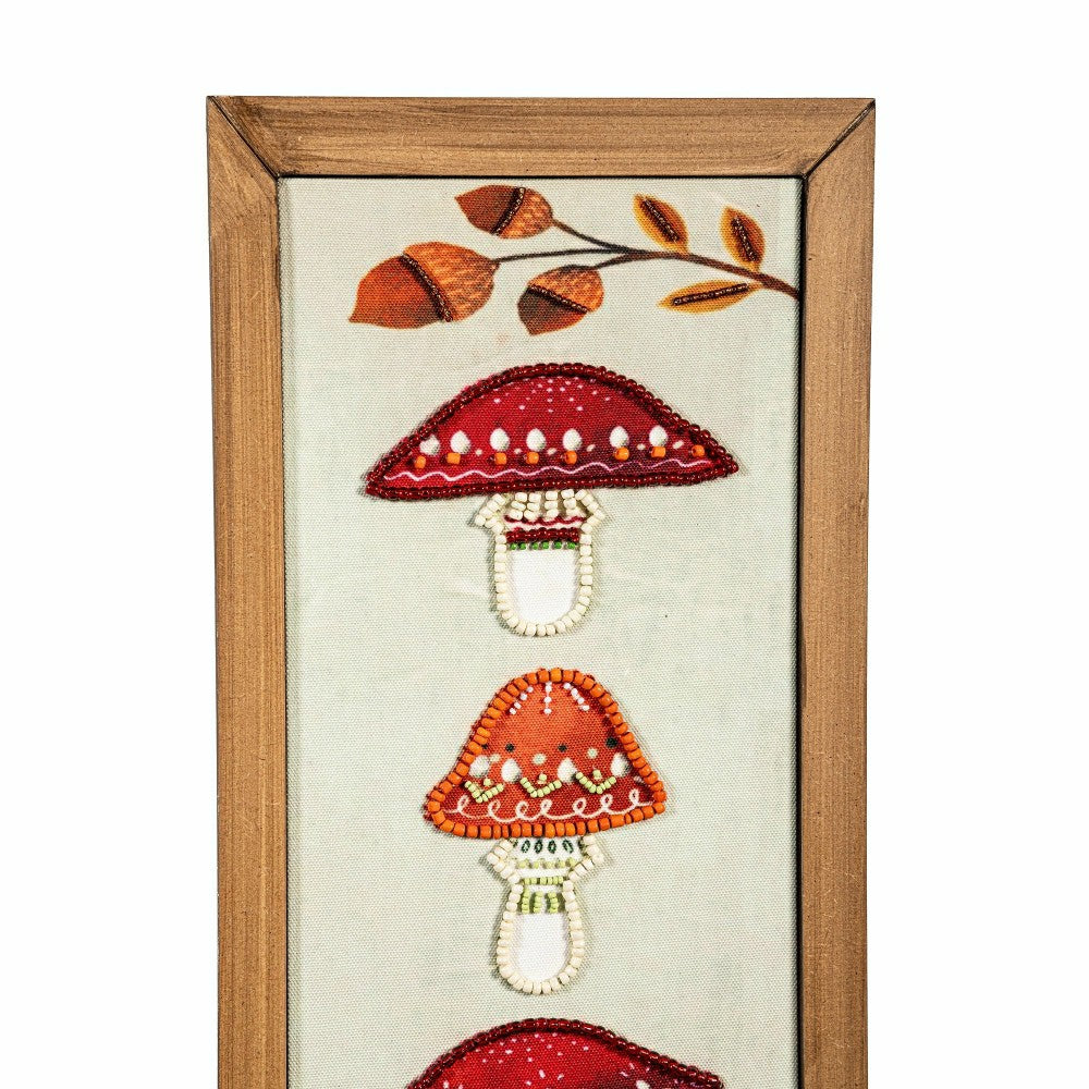 Plow & Hearth Woodland Storybook Indoor Wall Decor, Textile Beaded Mushroom with Woo