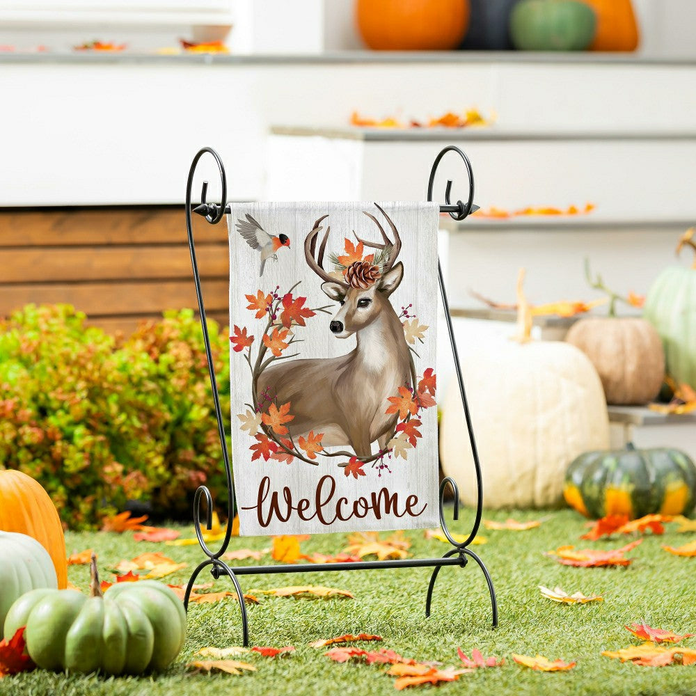 Plow & Hearth Autumn Deer Wreath Moire Garden Flag