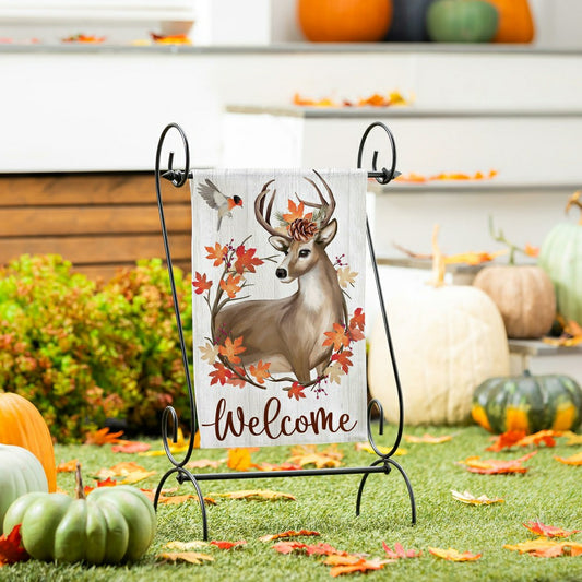Plow & Hearth Autumn Deer Wreath Moire Garden Flag