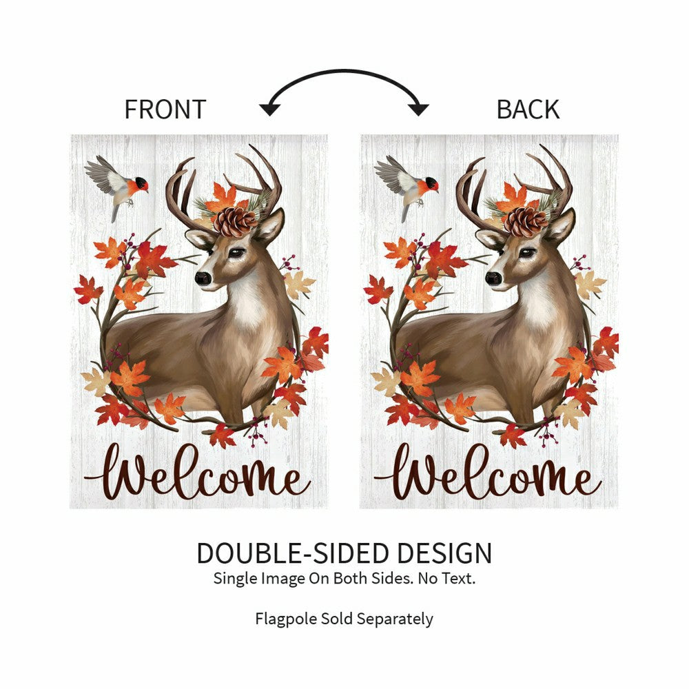 Plow & Hearth Autumn Deer Wreath Moire Garden Flag