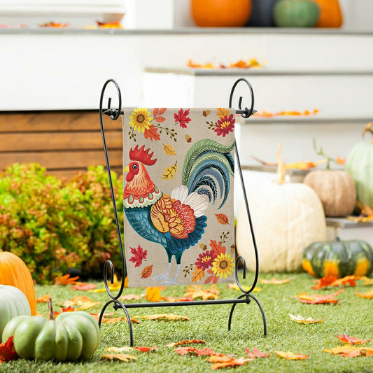 Plow & Hearth Harvest Rooster Burlap Garden Flag