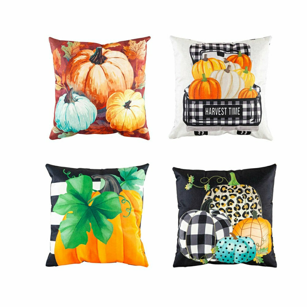 Plow & Hearth Interchangeable Pillow Cover Set of 4, Pumpkins