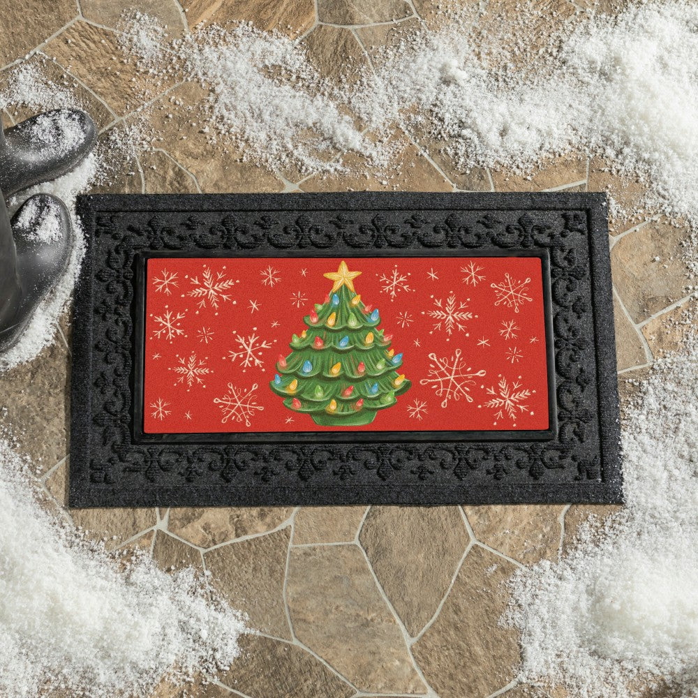 Plow & Hearth Christmas tree Flocked Coir Sassafras Switch Mat, 22"x10"