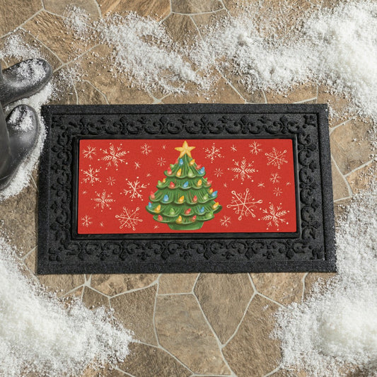 Plow & Hearth Christmas tree Flocked Coir Sassafras Switch Mat, 22"x10"
