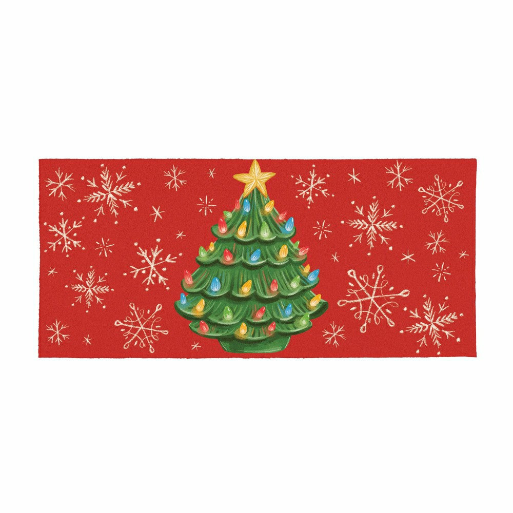 Plow & Hearth Christmas tree Flocked Coir Sassafras Switch Mat, 22"x10"