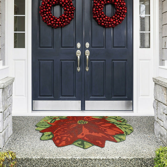 Plow & Hearth Indoor/Outdoor Hand-Hooked Poinsettia Accent Rug, 24" x 36"