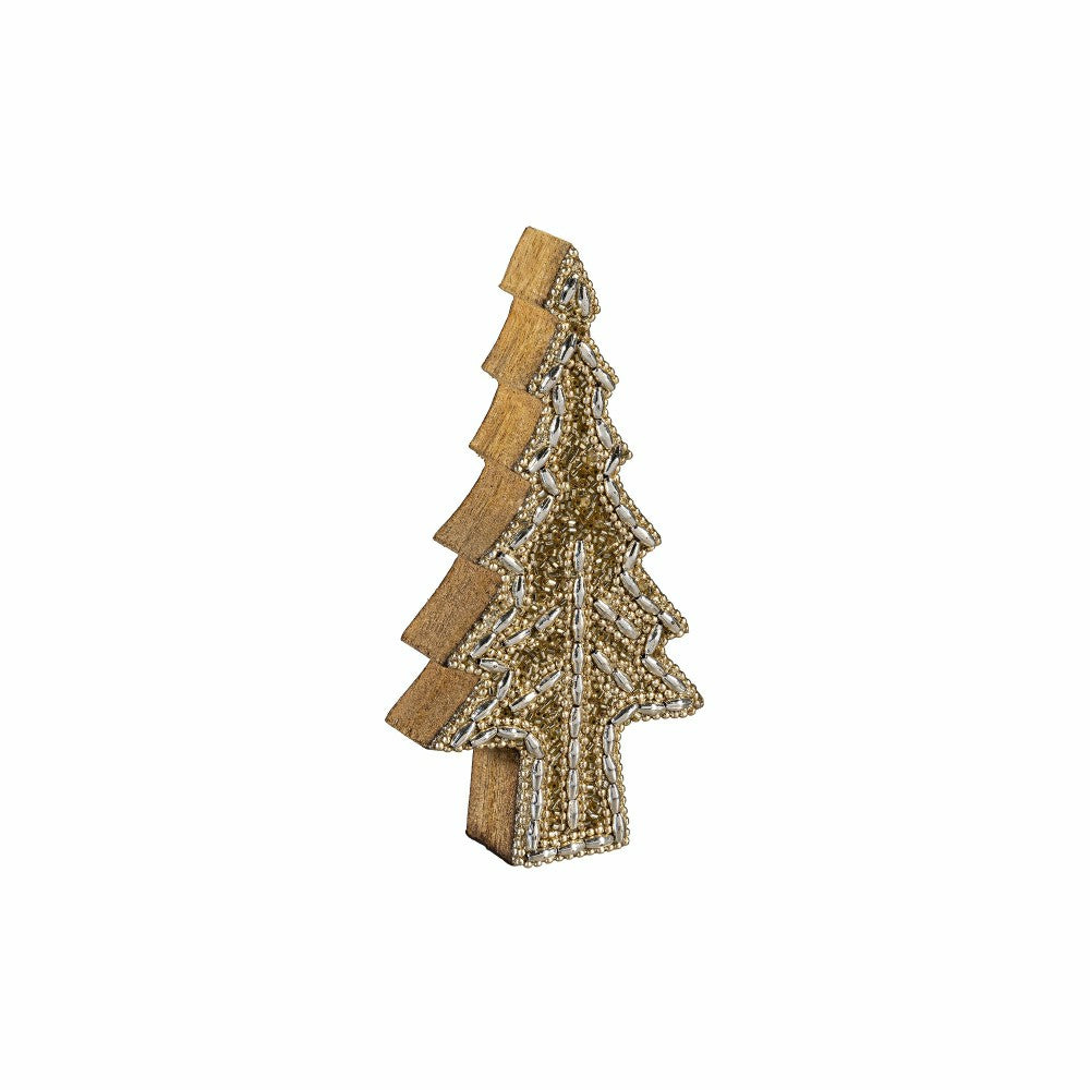 Plow & Hearth Shades of Emerald Table Décor Nested Tree with Beading Wood, 8"H