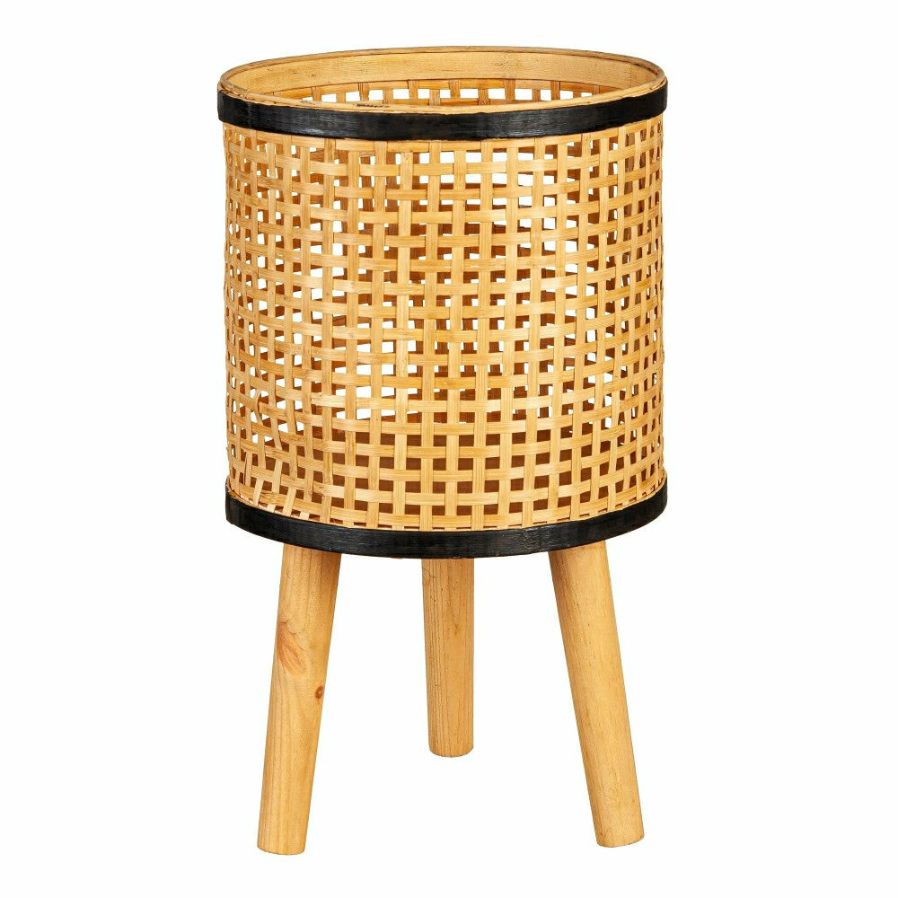 Plow & Hearth VivaStyle Planters, Wood, Woven Bamboo and Plywood Planter with Legs,