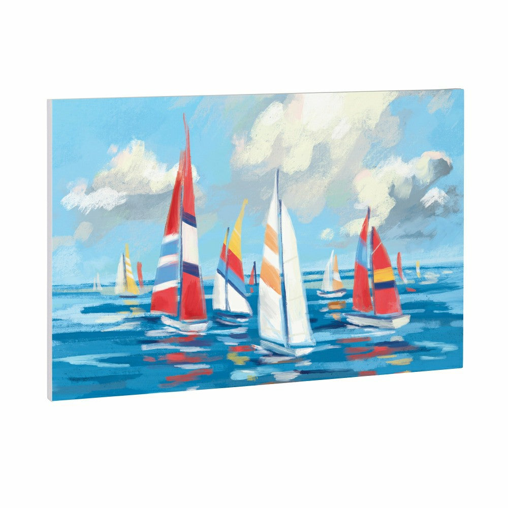 Plow & Hearth Blue Coastal Sailboats Indoor Wall Décor, Wood, 24"x16"