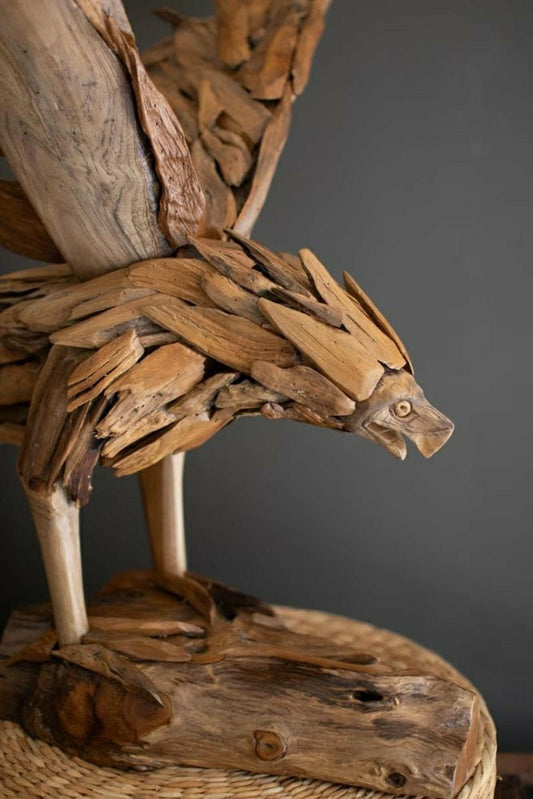 Plow & Hearth Teakwood Flying Eagle On A Base