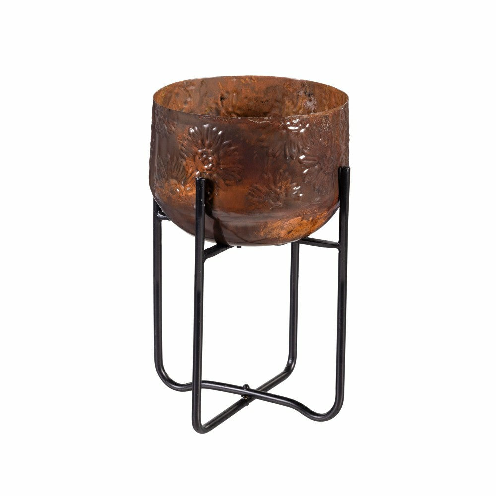 Plow & Hearth Petal & Plow Planter, Embossed Metal Sunflower with Stand, Set of 2