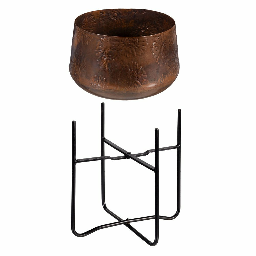 Plow & Hearth Petal & Plow Planter, Embossed Metal Sunflower with Stand, Set of 2