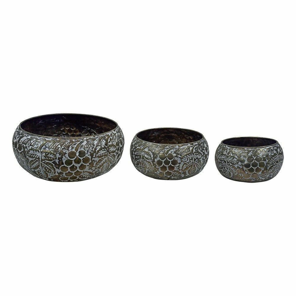 Plow & Hearth Petal & Plow Planters, Metal, Embossed Round Bowl, Nested Set of 3
