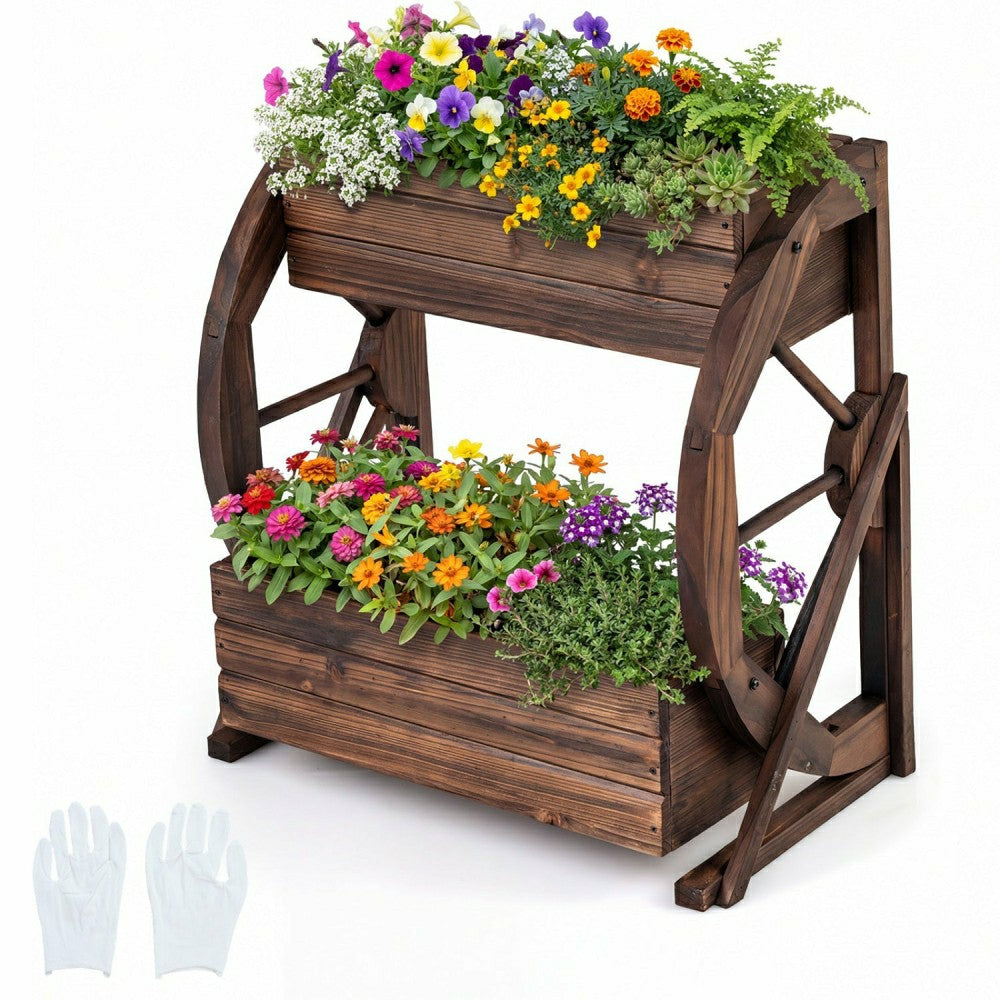Plow & Hearth Rustic Wood Wagon Planter