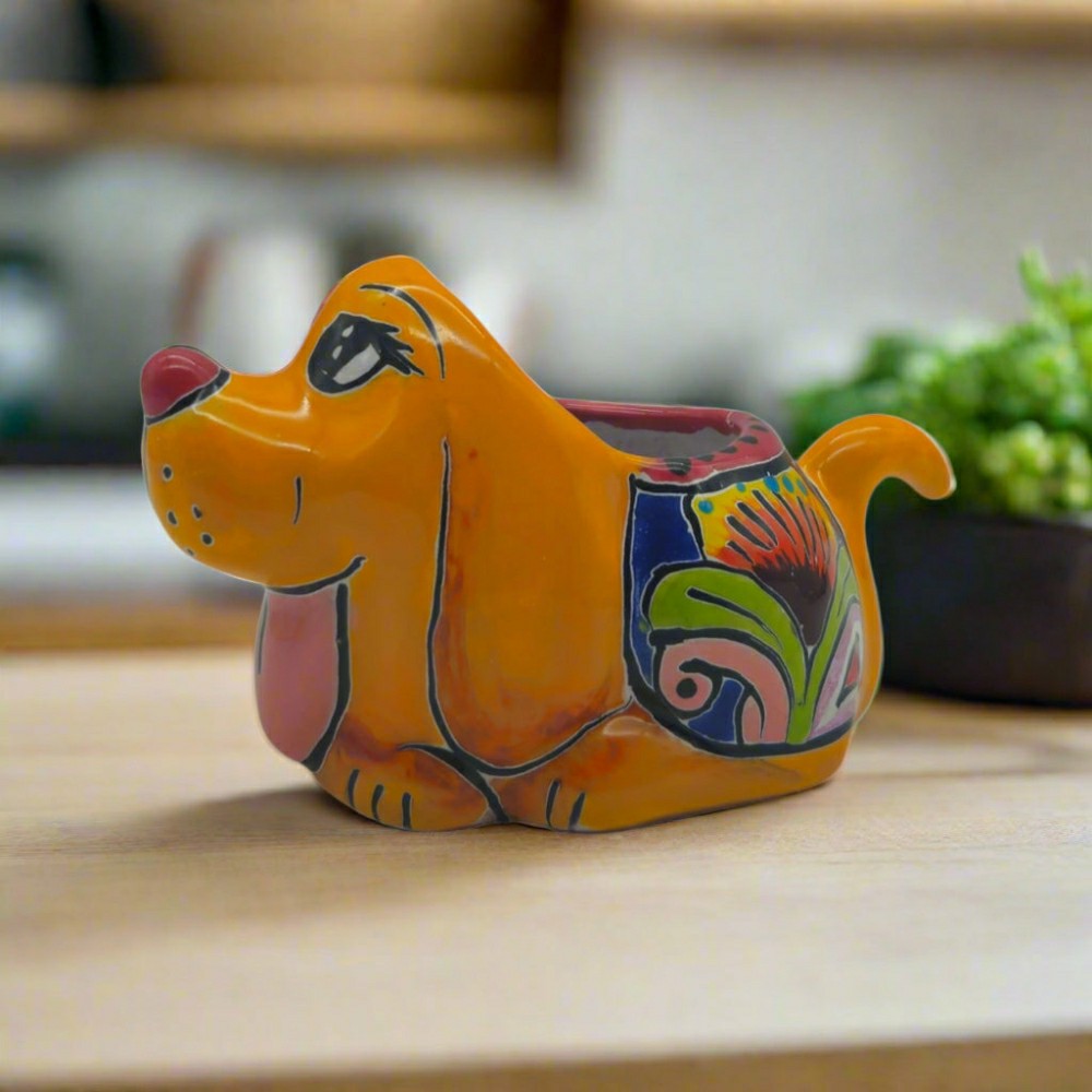 Plow & Hearth Colorful Talavera Dog Planter