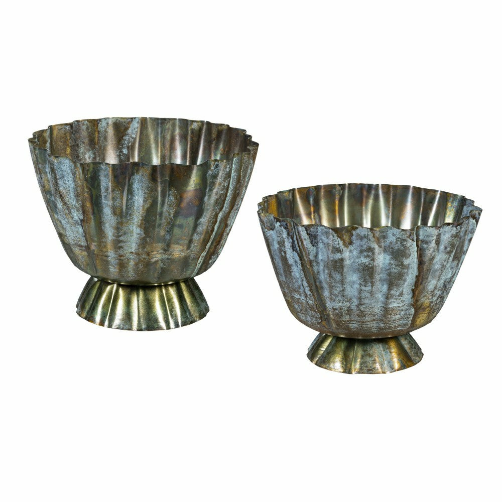 Plow & Hearth What She Shed, Bowl Shaped Planter, Metal, Set of 2