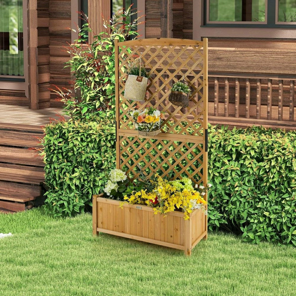 Plow & Hearth Outdoor Wood Raised Garden Bed With Trellis